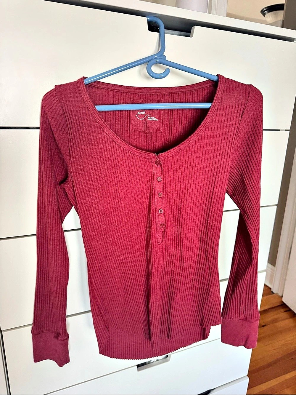 Aerie Ribbed Long Sleeve in Red Size Large